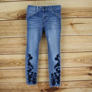 Blue‎ Spice Skinny Jeans Girls Size 10 Blue Faded Denim Embroidered Floral